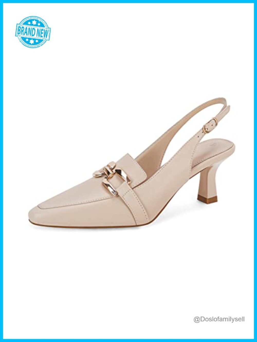 Slingback Kitten Heels Closed Toe Metal Chain Faux Leather Dress Pumps Work